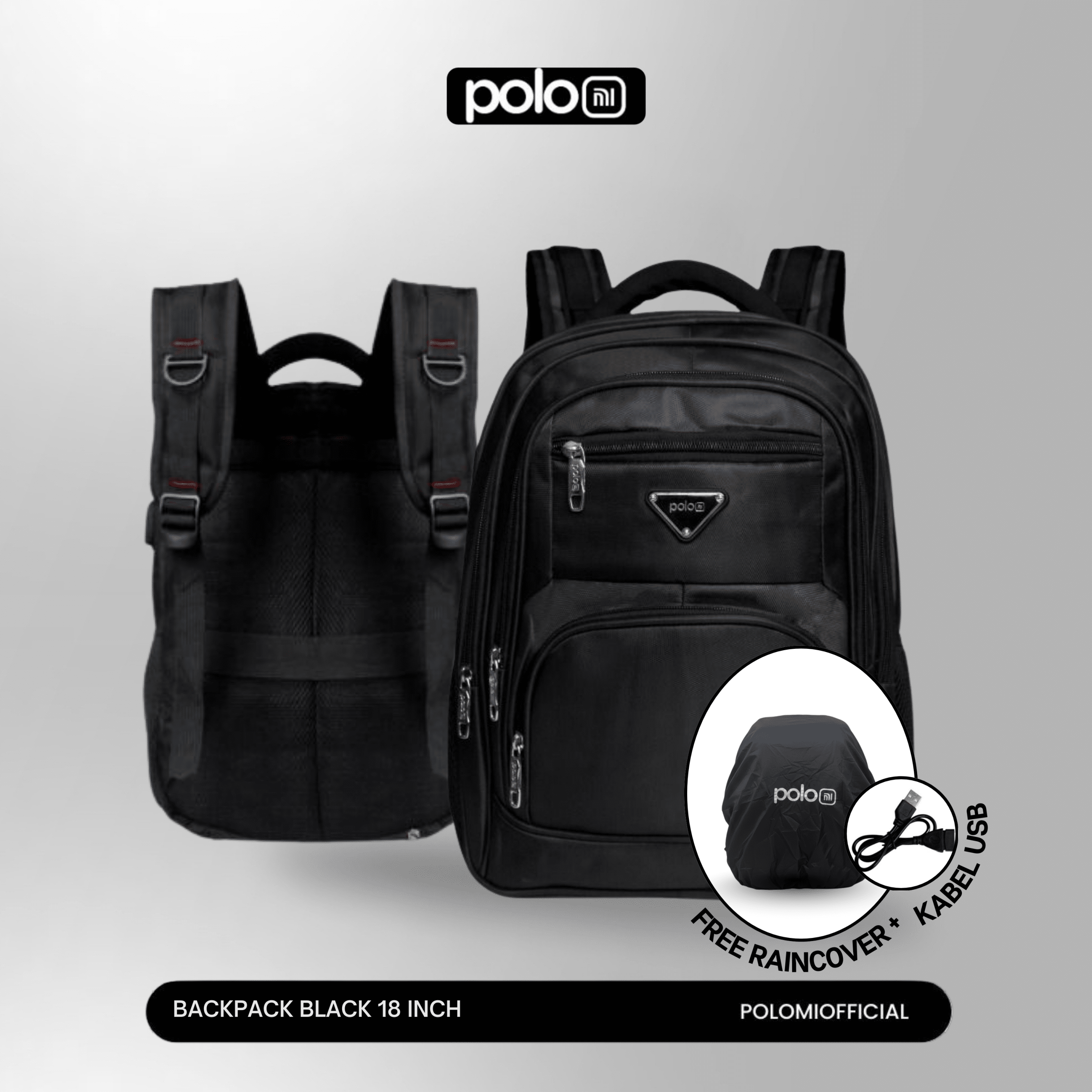 POLOMI Black Backpack 18 Inch