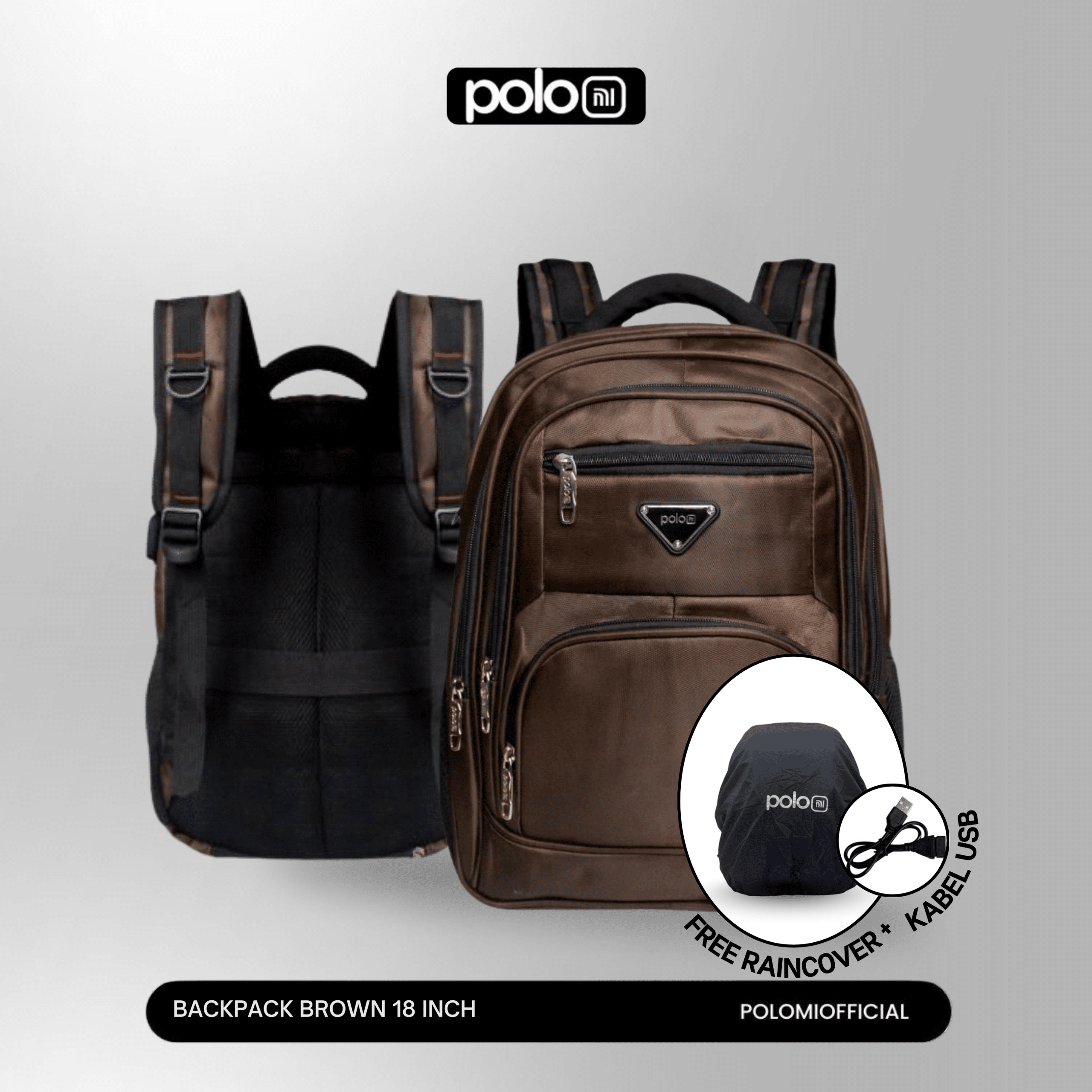 POLOMI Brown Backpack 18 Inch