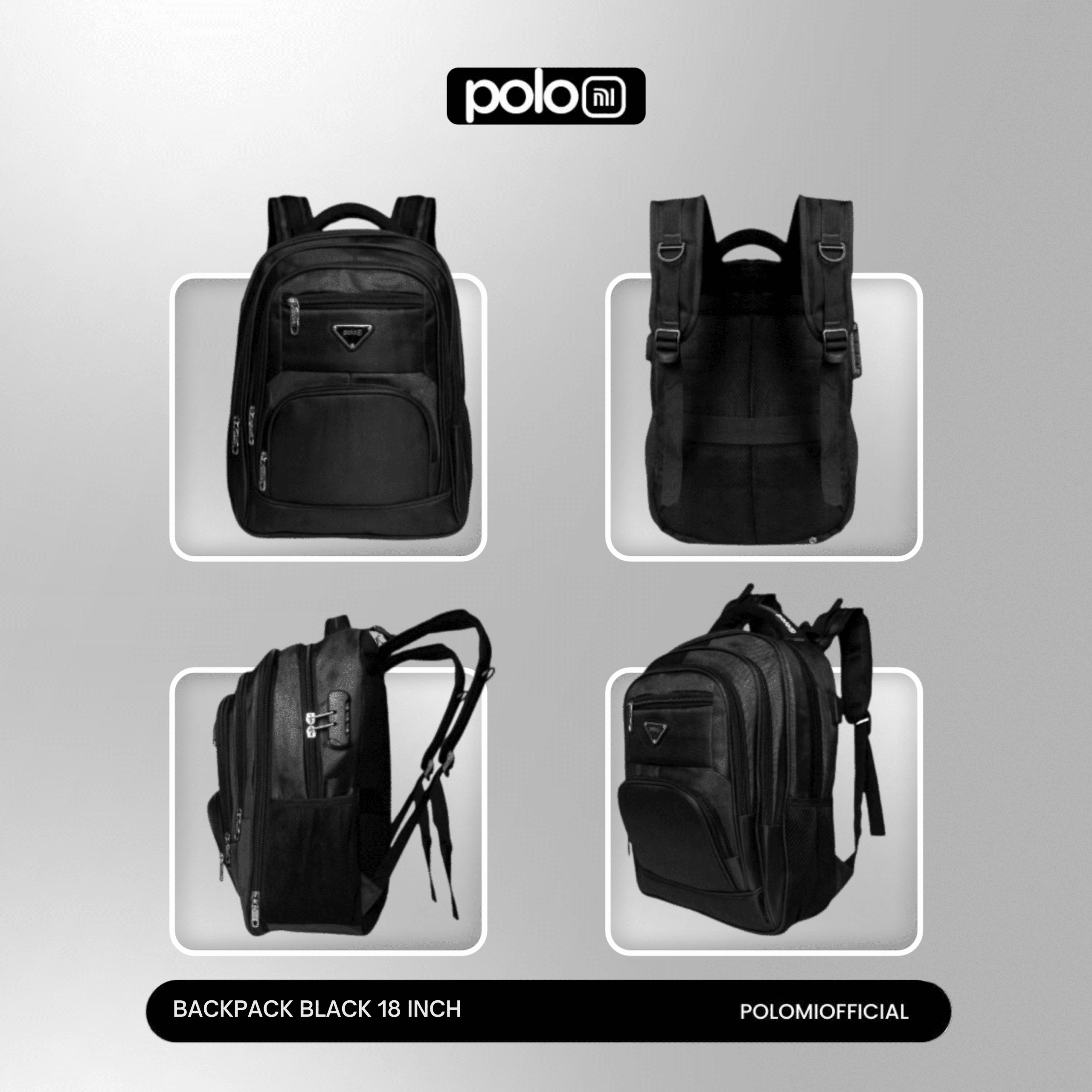POLOMI Black Backpack 18 Inch - Image 3
