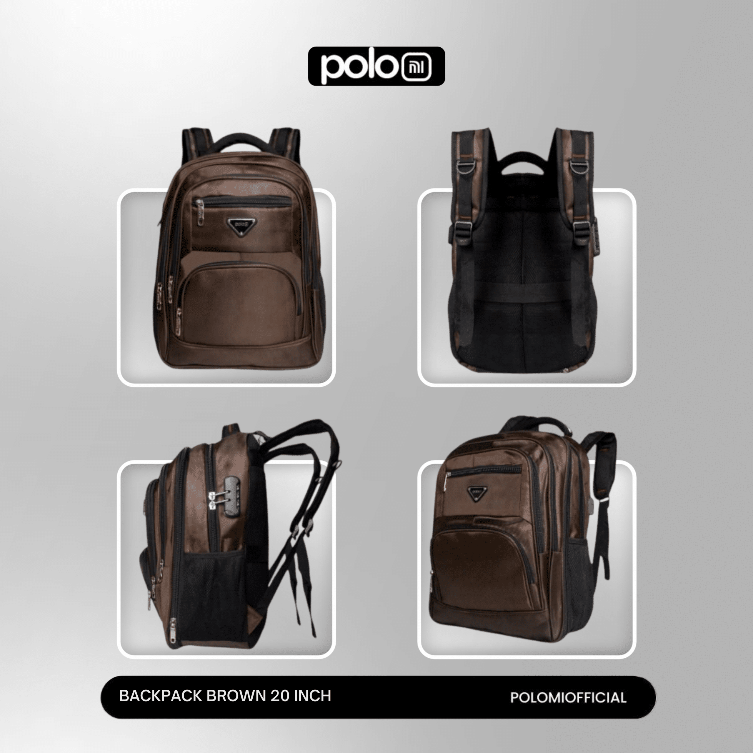 POLOMI Brown Backpack 20 Inch - Image 3
