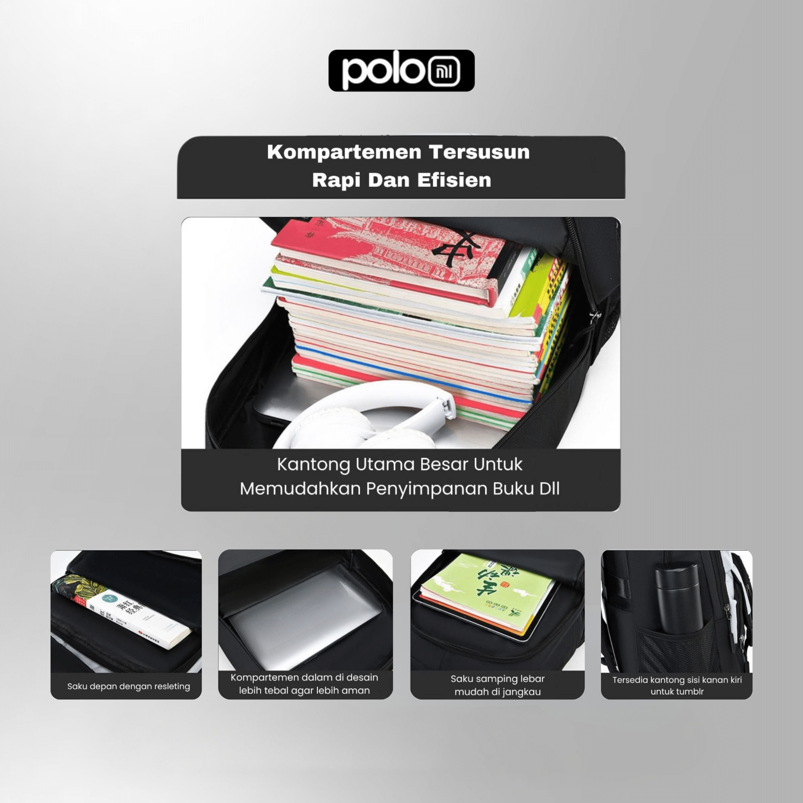POLOMI Black Backpack 18 Inch - Image 6