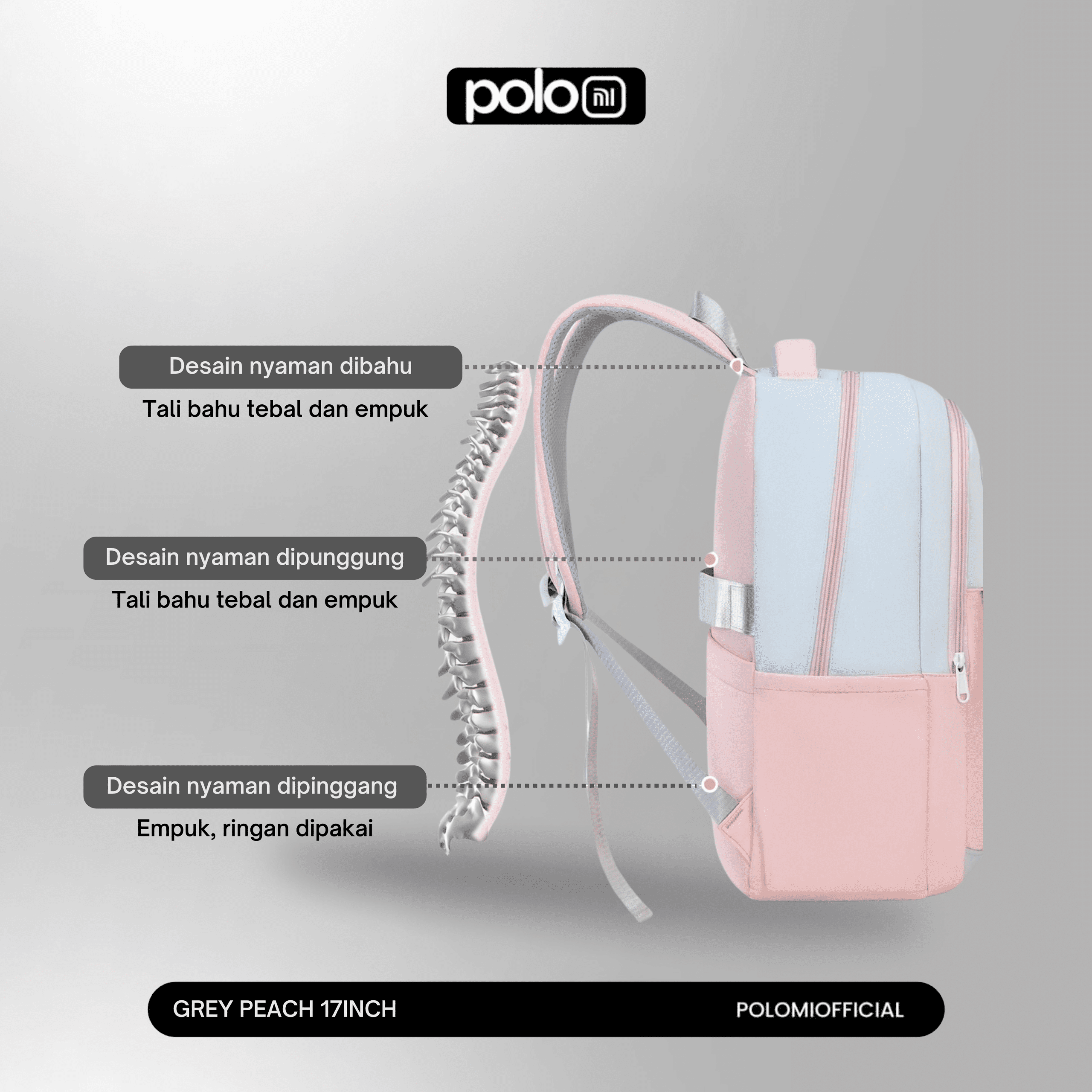 POLOMI Ransel Anak Perempuan 17 Inch - Image 5